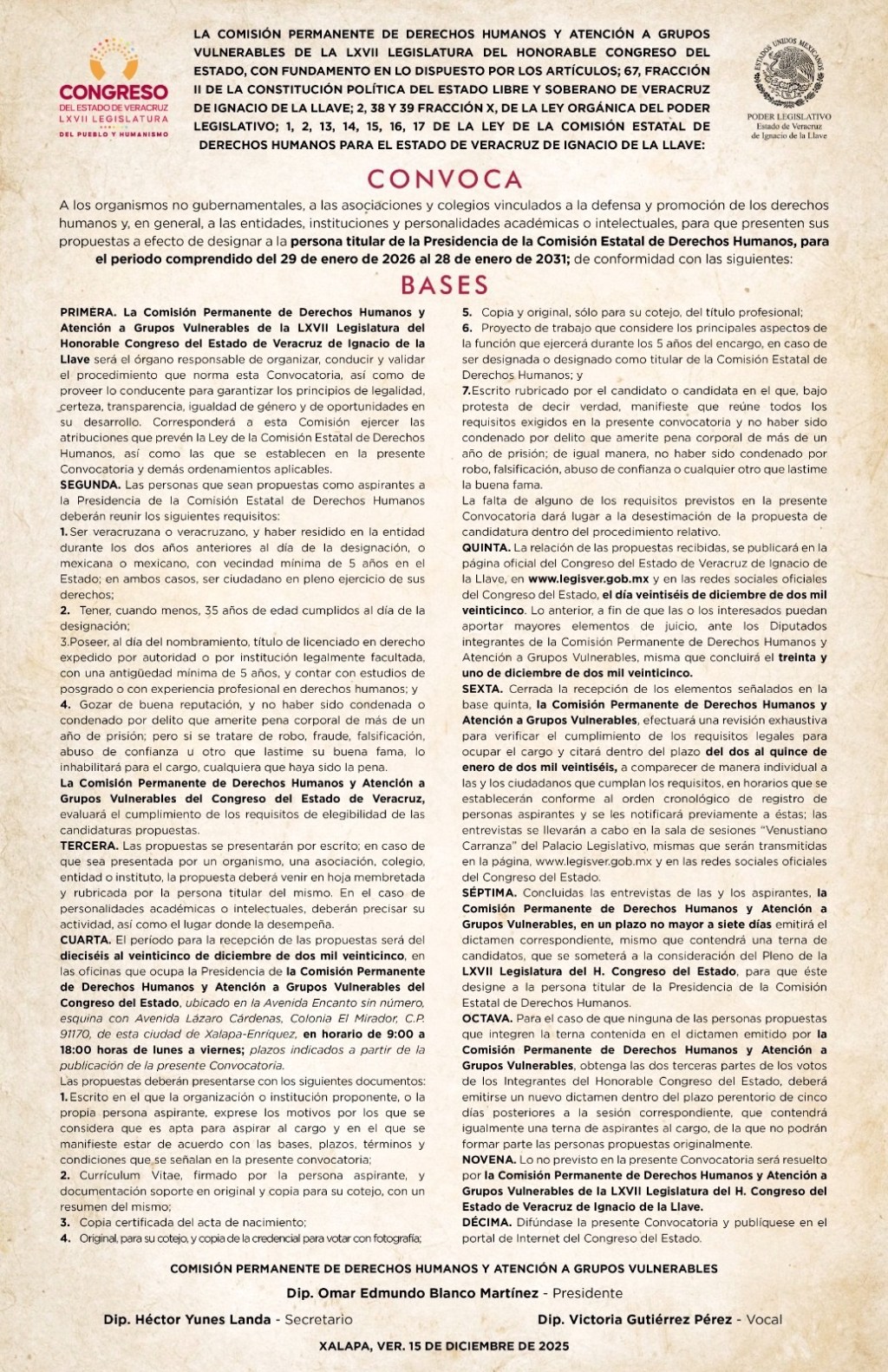 Emite Comisión la convocatoria para designar titular de la&nbsp;CEDH