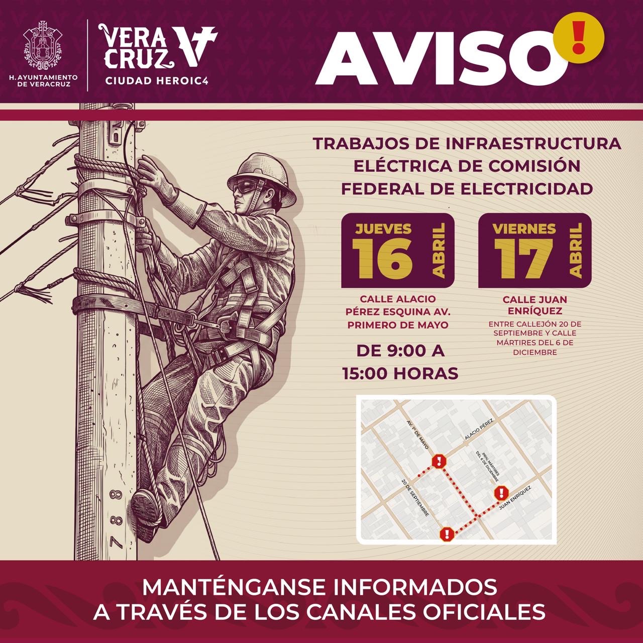 Trabajos de CFE en la colonia Flores Magón este 16 y 17 de abril