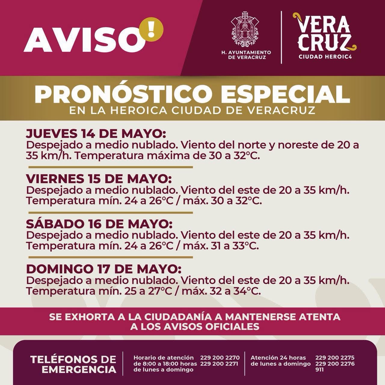 Mantiene PC municipal de Veracruz vigilancia por altas temperaturas*