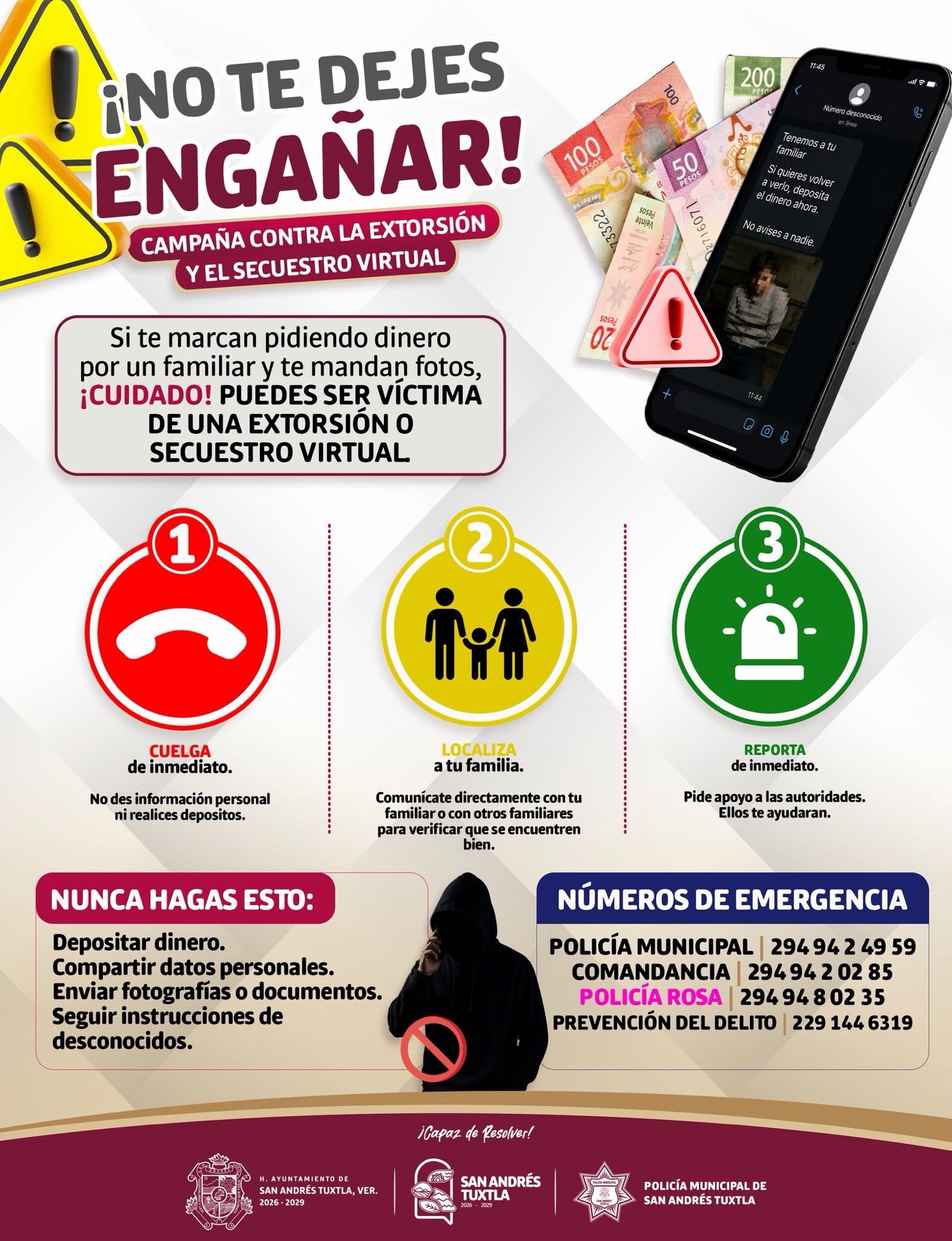 PoliciaMunicipal | 🚨 La mejor forma de combatir la extorsión y el secuestro virtual es estar informado.